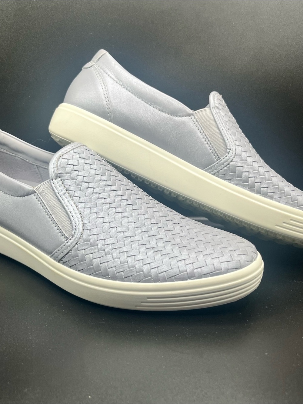 ECCO Soft 7 Woven Metallic Leather Slip-On Sneakers Silver Grey Women's US 10